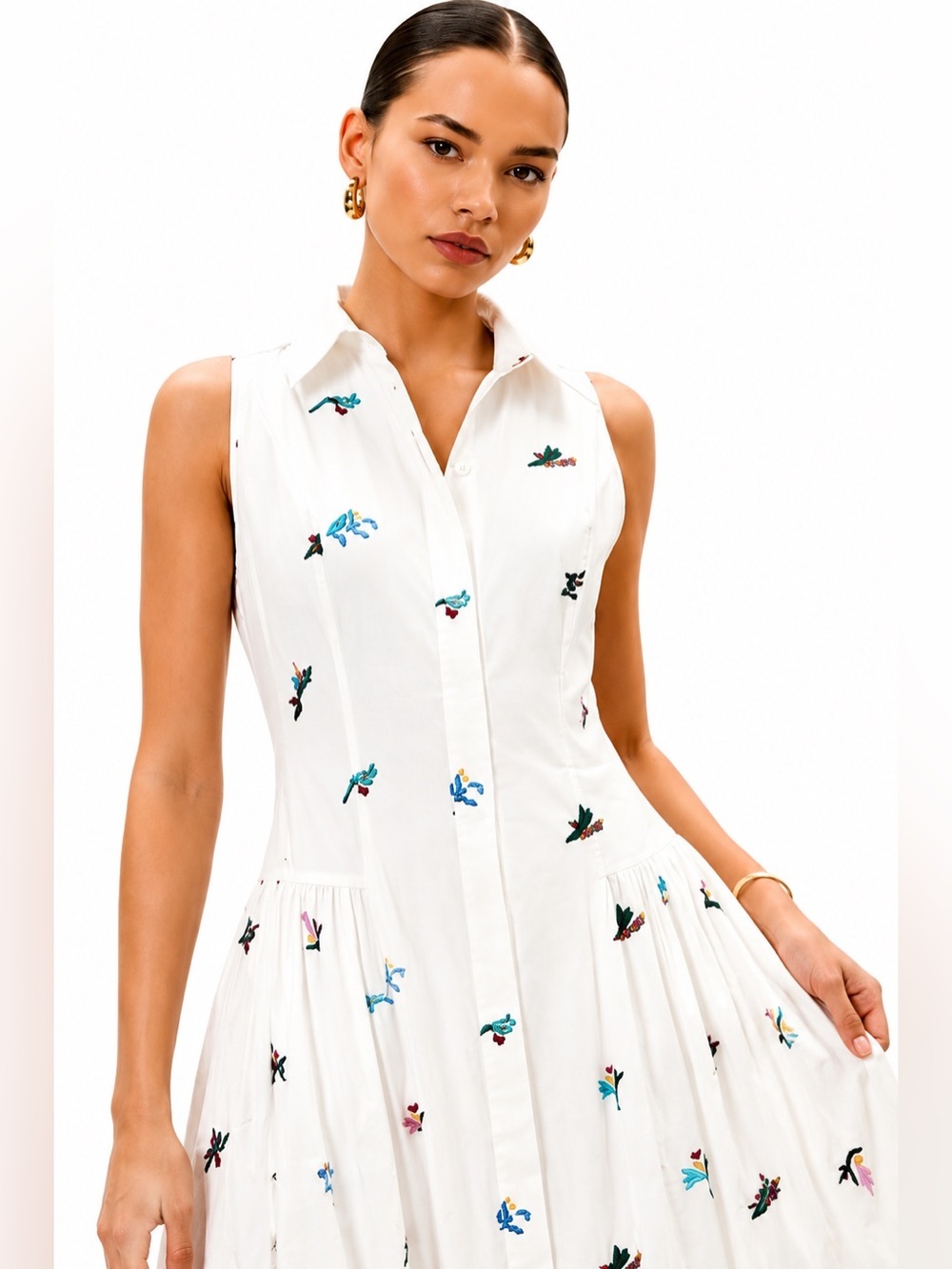Prabal Gurung White Embroidered Cotton Midi Dress Size 12